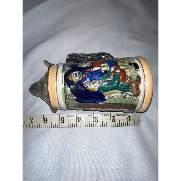 Lidded Beer Stein with Pewter Lid Stonewear Pint Made In Japan - Picture 7 of 7